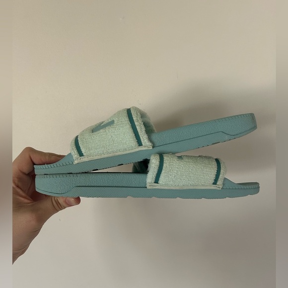 New Hunter Original Terry Towelling Logo Slides Women's Slip-on Sandals Green 7 - Picture 3 of 11